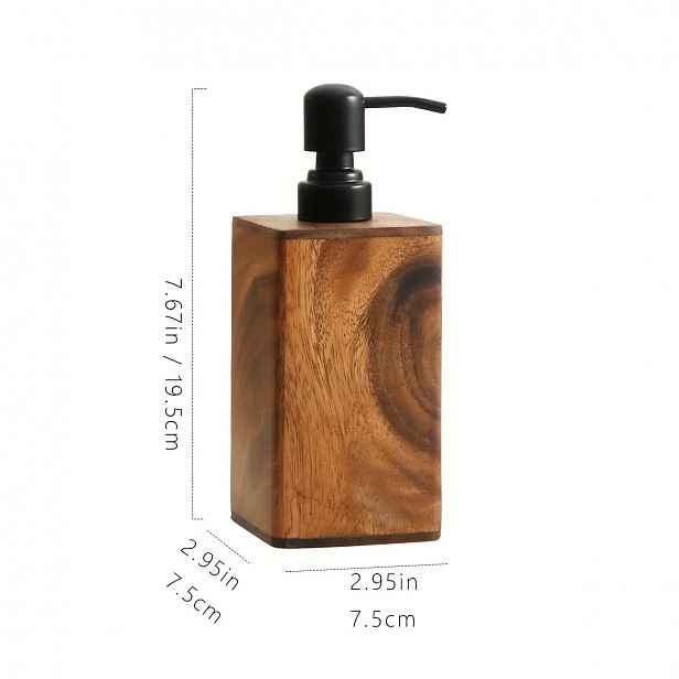 TEMU 1 ks Vintage dřevěný dávkovač mýdla s černou pumpičkou - rám z masivního dřeva, 200ml/400ml plnitelný dávkovač tekutého mýdla na ruce a na