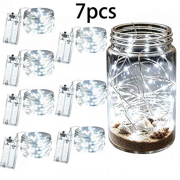 TEMU 7-balení, 118 palců, bílé LED světelné řetězy, multifunkční dekorativní světelný řetěz, délka 3 metry, čisté bílé, dekorativní světla na vánoční