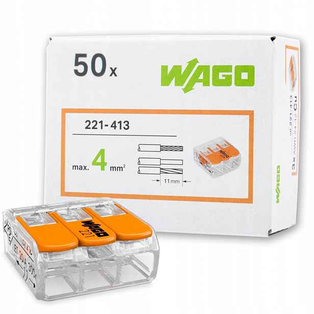 Wago 221-413 Rychlospojka Drát Lanko 0,2-4mm² 3x4mm Sada 50KUSŮ