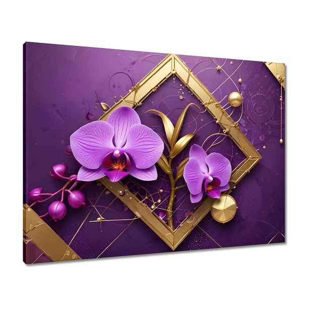 Obrazy 80x60 Fialové orchideje a zlato