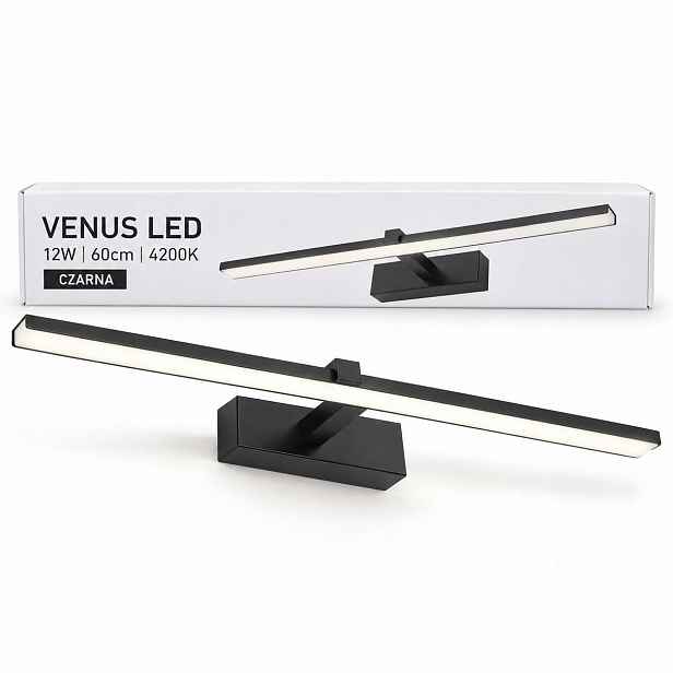 Venus Led nástěnné svítidlo 12W 60 cm černé, osvětlení vitríny 4200K IP44 840lm