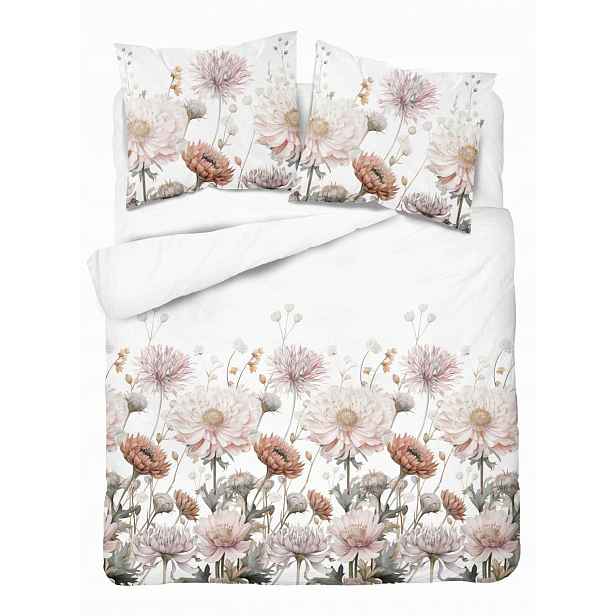 Povlečení 160x200 Bílá s pudrovými květy – romantická elegance