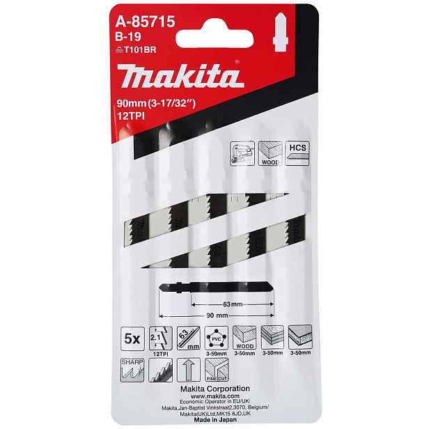 Makita - Sada pilových plátků 12 TPI, délka 90 mm, 5 ks A-85715