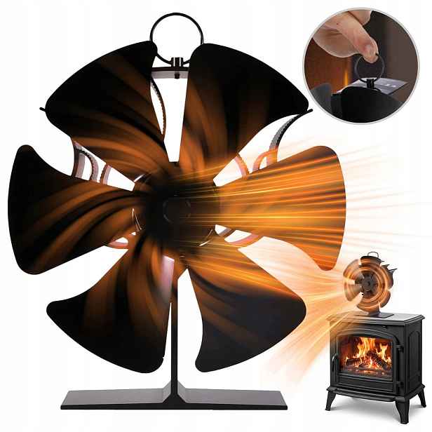 6-lopatkový termoelektrický krbový ventilátor z hliníku pro kamna, černý