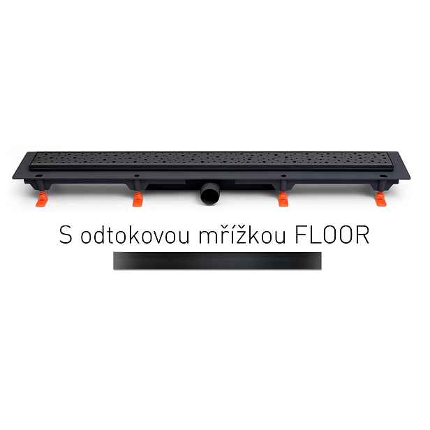 Chuděj Lineární plastový žlab MCH černý 650 mm;boční D40;klasik/floor; černá (hladký rošt nebo vložení dlažby)