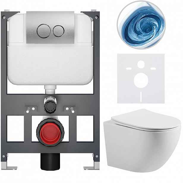 Kompletní WC set Basic/Cesso - bílá matná - WC tlačítko Dualo/Stříbrná - závěsné - nízký modul - předstěnová instalace - 49x36 cm - 8050BD86164