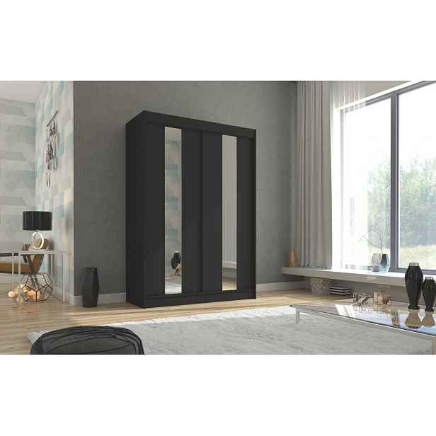 Šatní skříň se zrcadlem 150 cm DAFMIRA - černá