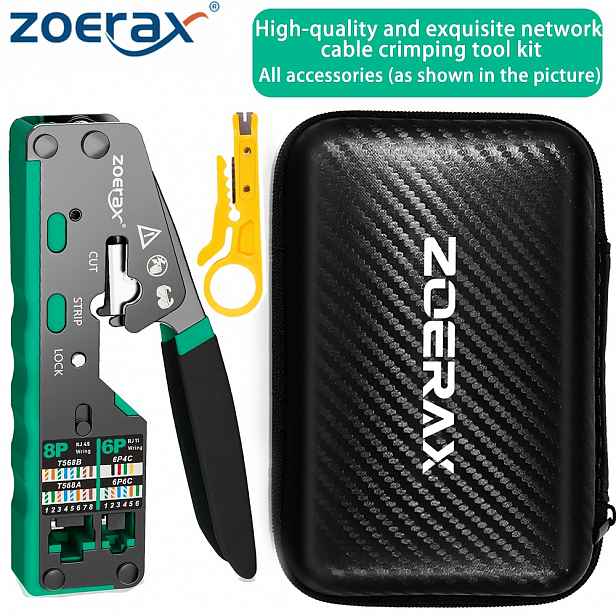 TEMU Zoerax Sada krimpovacích nástrojů pro RJ45, 8P/6P Multifunkční krimpovací stroj na Ethernet s odizolovákem a pevným úložným pouzdrem, pro