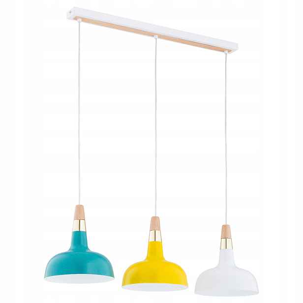Moderní závěsná lampa 3xE27 dřevěné prvky s stínítky Rodos Alfa