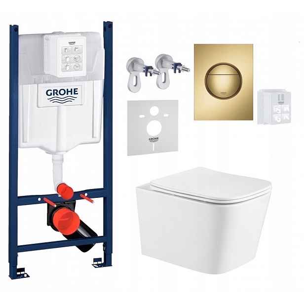 Grohe podomítková nádržka s kartáčovaným zlatým tlačítkem a Wc mísou Imprese