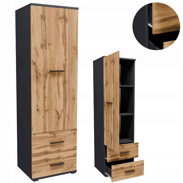 Skříň CR3-ST1 130 cm grafit-wotan regál s dveřmi dětský pokoj obývací pokoj kancelář