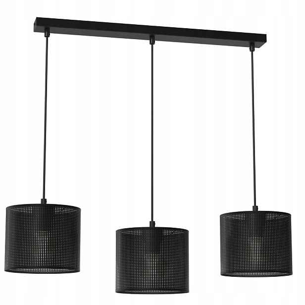 Závěsná lampa trojitá černá lišta 75 cm, síťka do jídelny Luminex