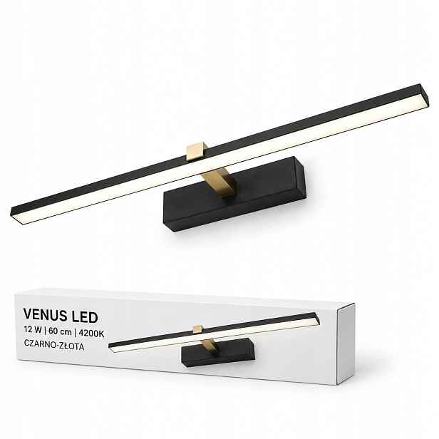 Industriální nástěnná Led lampa Venus 12W 60 cm černo-zlatá 4200K IP44