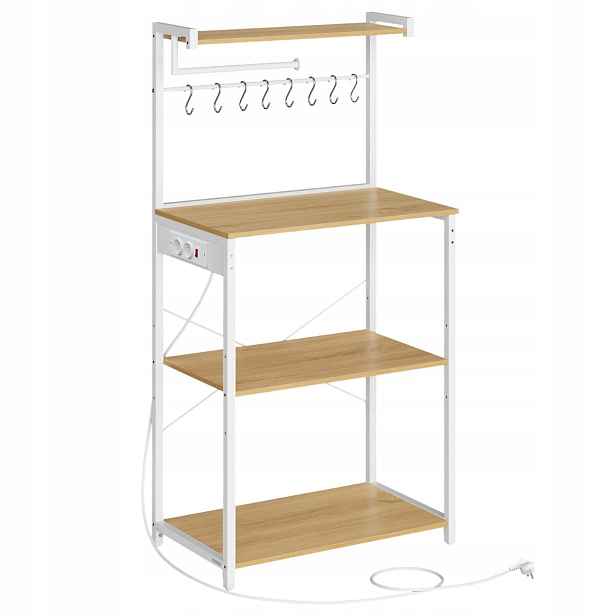 Kuchyňský Regál S Napájecí Lištou, Kuchyňská Skříňka, 4 Úrovně, Háčky, Bílá Barva