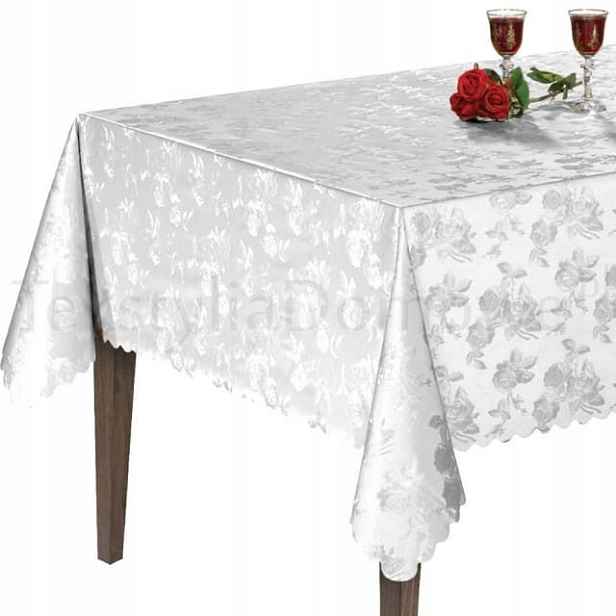 Cerata tlustý bílý ubrus elegantní růže Pvc voděodolný 140x500
