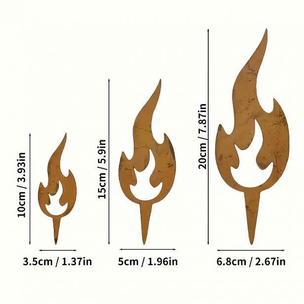 TEMU Rustikální kovové zahradní tyče s plamenem - Opraná silueta plamene, design vánočního stromku, bez nutnosti napájení, dekorace venkovní terasy a