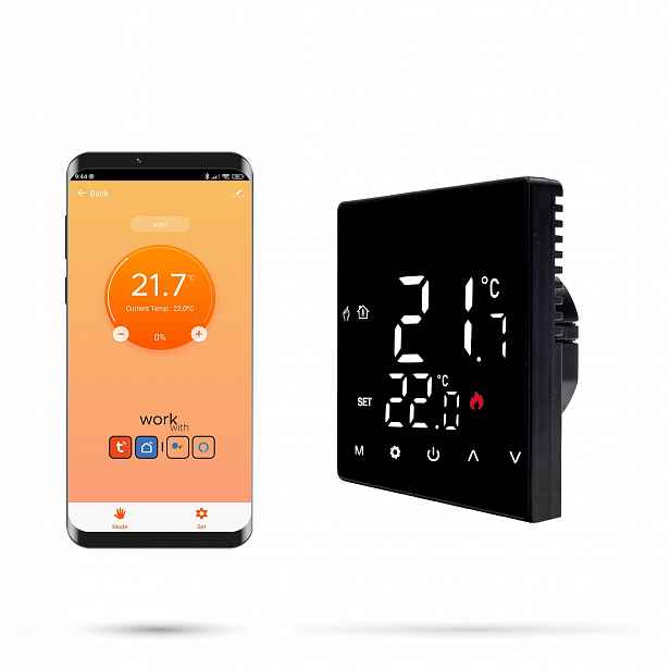Termostat Pokojový regulátor Zigbee Tuya 16A Std Černý