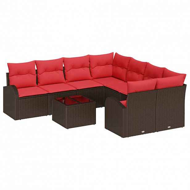 vidaXL Set pohovek 9 ks 8-Počet míst Beige a Červená polyratan