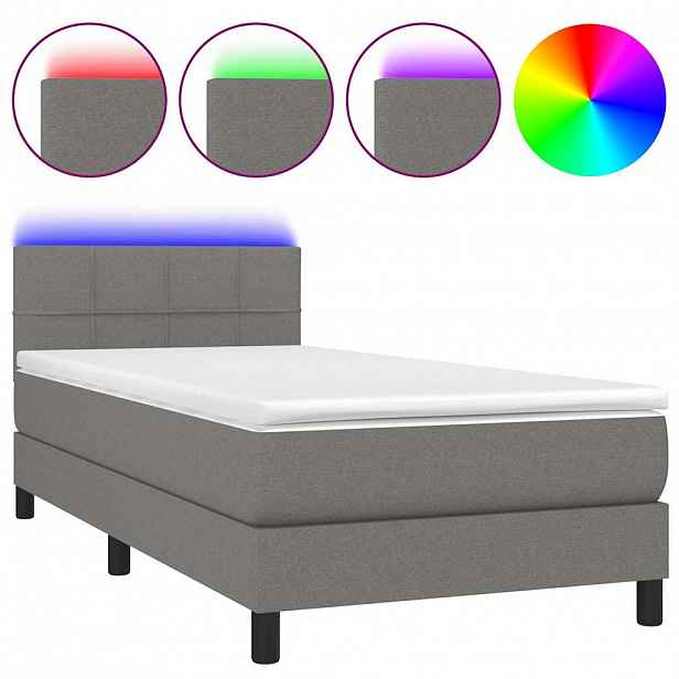 vidaXL Box spring postel s matrací a LED tmavě šedá 100x200 cm textil