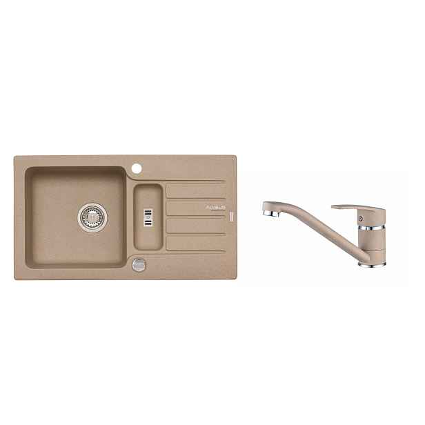 Alveus SET ALVEUS NIAGARA 70- 55+ BATERIE NINA 55 - granitový béžový dřez 780 x 435 mm v setu s baterií