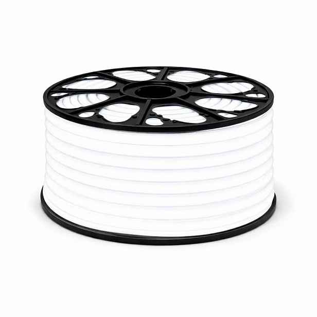 Easy Fix LED Neon hadice venkovní, 50 m, D-TYP jednostranný, ledově bílá, 3000 diod, bílý kabel, IP67, cívka