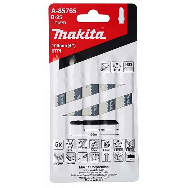 Makita - Sada pilových plátků 9 TPI, délka 100 mm, 5 ks A-85765