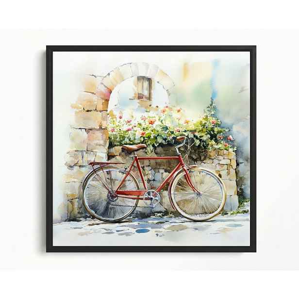 Obraz Rám Americký Box Starý Červený Kolo Zeď Stěna Květiny Bruk 60x60