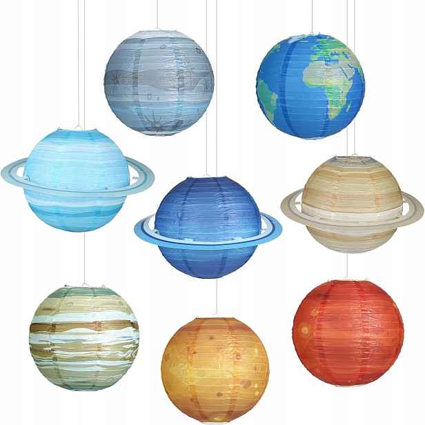 8 Papírových Lampionů Planety 30 CM Vesmír Narozeniny Křest