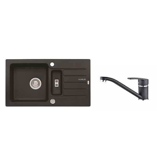Alveus SET ALVEUS NIAGARA 70- 91+ BATERIE NINA 91 - granitový černý dřez 780 x 435 mm v setu s baterií
