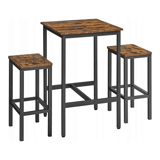 Barový set Vasagle Stůl Křesla 2ks Rustikální Bronz Černá 60x60x90 cm