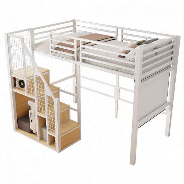 CHICFURN VYVÝŠENÁ POSTEL 90/200 cm v bílé barvě s úložným prostorem