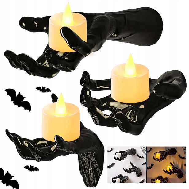 Dekorativní Halloweenské Ruce 3KS S 3 Led Svíčkami Na Stěnu Dveří, Nábytek