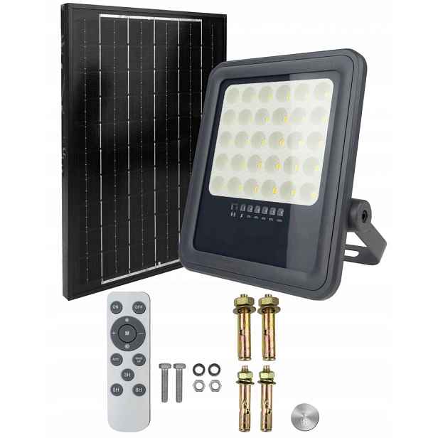 Led reflektor Halogen 100W solární panel, senzor soumraku s ovladačem IP65