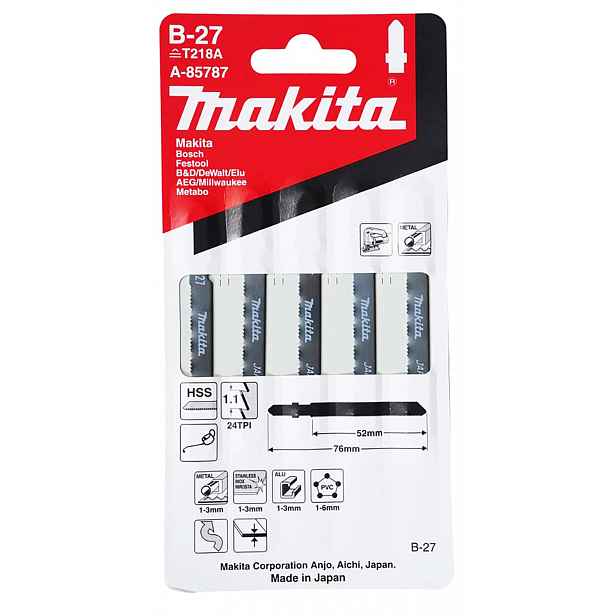 Makita - Sada pilových plátků 24 TPI, délka 76 mm, 5 ks A-85787