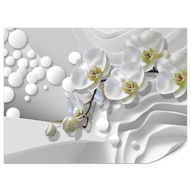 Muralo FOTOTAPETA do Koupelny Geometrická Abstrakce Bílé Orchideje Květiny 150x105