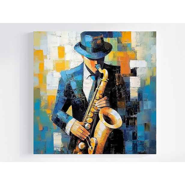 Obraz Na Plátně Canvas Kubismus Olej Portrét Hudebník Jazz Saxofon 50x50