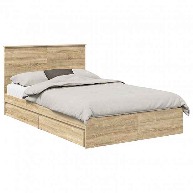 vidaXL Postel s úložným prostorem se zásuvkou Sonoma dub 135 x 190 cm