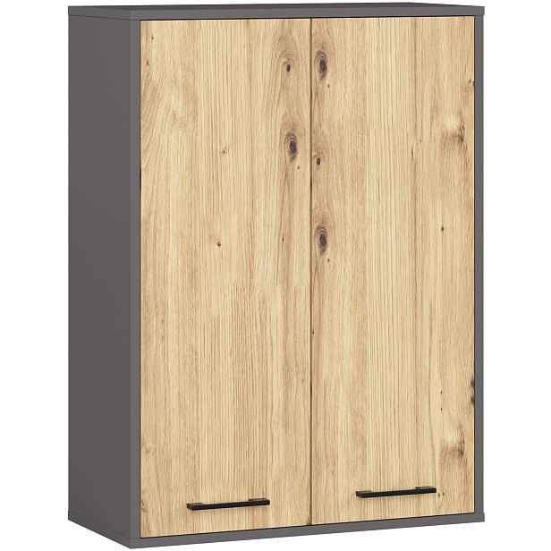 Ak furniture Závěsná koupelnová skříňka Fin W64 64 cm grafit/dub artisan