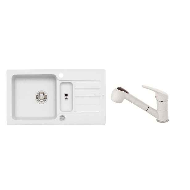 Alveus SET ALVEUS NIAGARA 70- 11+ BATERIE AM 20-11 - granitový bílý dřez 780 x 435 mm v setu s baterií