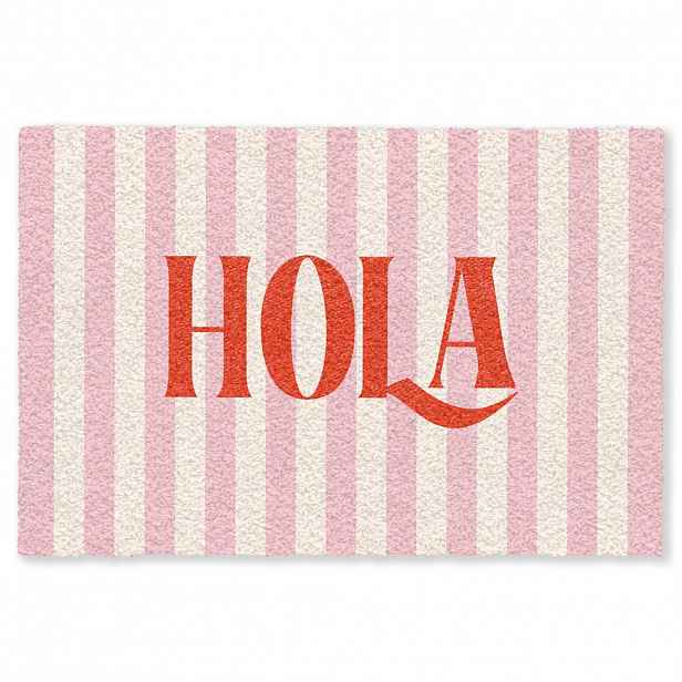 MuchoWow ROHOŽKA Hola - Citát - Pruhy - Pastelová - Růžová - Červená - Bílá 60x40 cm