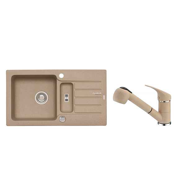 Alveus SET ALVEUS NIAGARA 70- 55+ BATERIE AM 20-55 - granitový béžový dřez 780 x 435 mm v setu s baterií