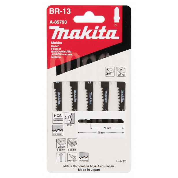 Makita - Sada pilových plátků na dřevo 9 TPI, délka 105 mm, 5 ks A-85793
