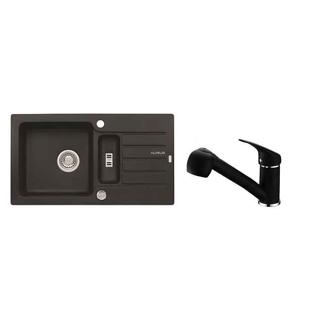 Alveus SET ALVEUS NIAGARA 70- 91+ BATERIE AM 20-91 - granitový černý dřez 780 x 435 mm v setu s baterií