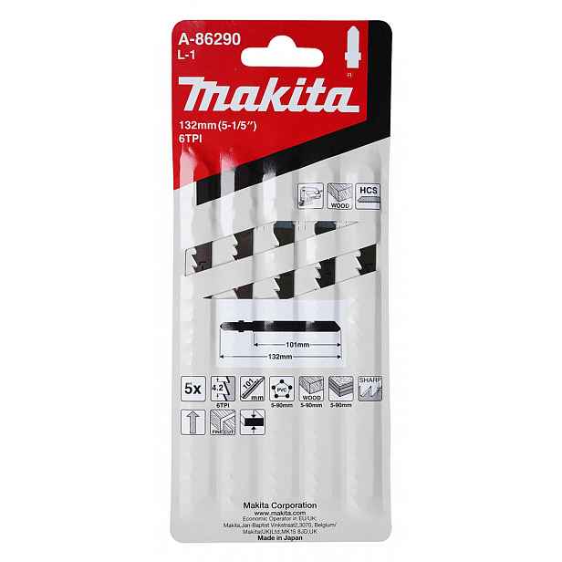 Makita - Sada pilových plátků 6 TPI, délka 132 mm, 5 ks A-86290