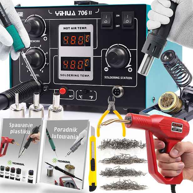 Pájecí Stanice 2V1 706 II Hot Air Na Hroty T12, Sešívačka Plastů, Sponky