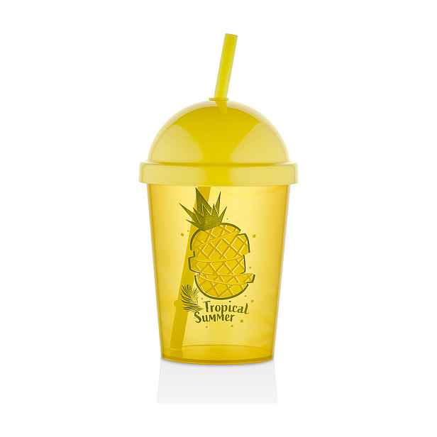 PROHOME - Pohár 450ml se slámkou Ananas, umělá hmota