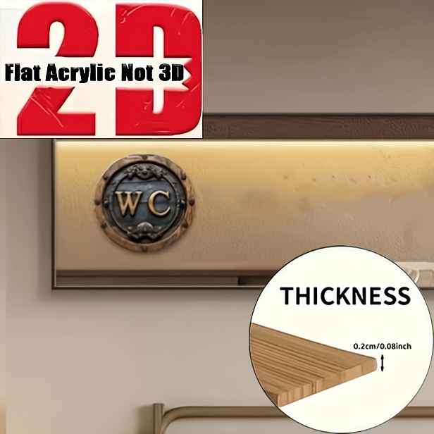 TEMU 2D plochá, 2D plochá, 2D plochá retro dřevěná nástěnná dekorace ve stylu venkovského domu - kulatá cedule s nápisem "WC", 20 x 20 cm,