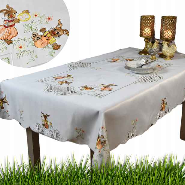 Velikonoční vyšívaný ubrus na Vánoce 130 x 180 cm, bílý zajíc Velikonoce