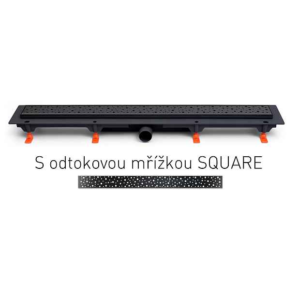 Chuděj Lineární plastový žlab MCH černý 650 mm;boční D40; square; černá