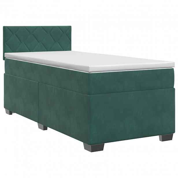 vidaXL Postel boxspring s matrací Tmavě zelená 100 x 200 cm Samet
